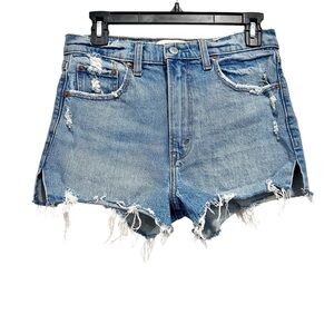 Abercrombie & Fitch The Mom Short High Rise Shorts Women’s 2/26 Blue Raw Hem